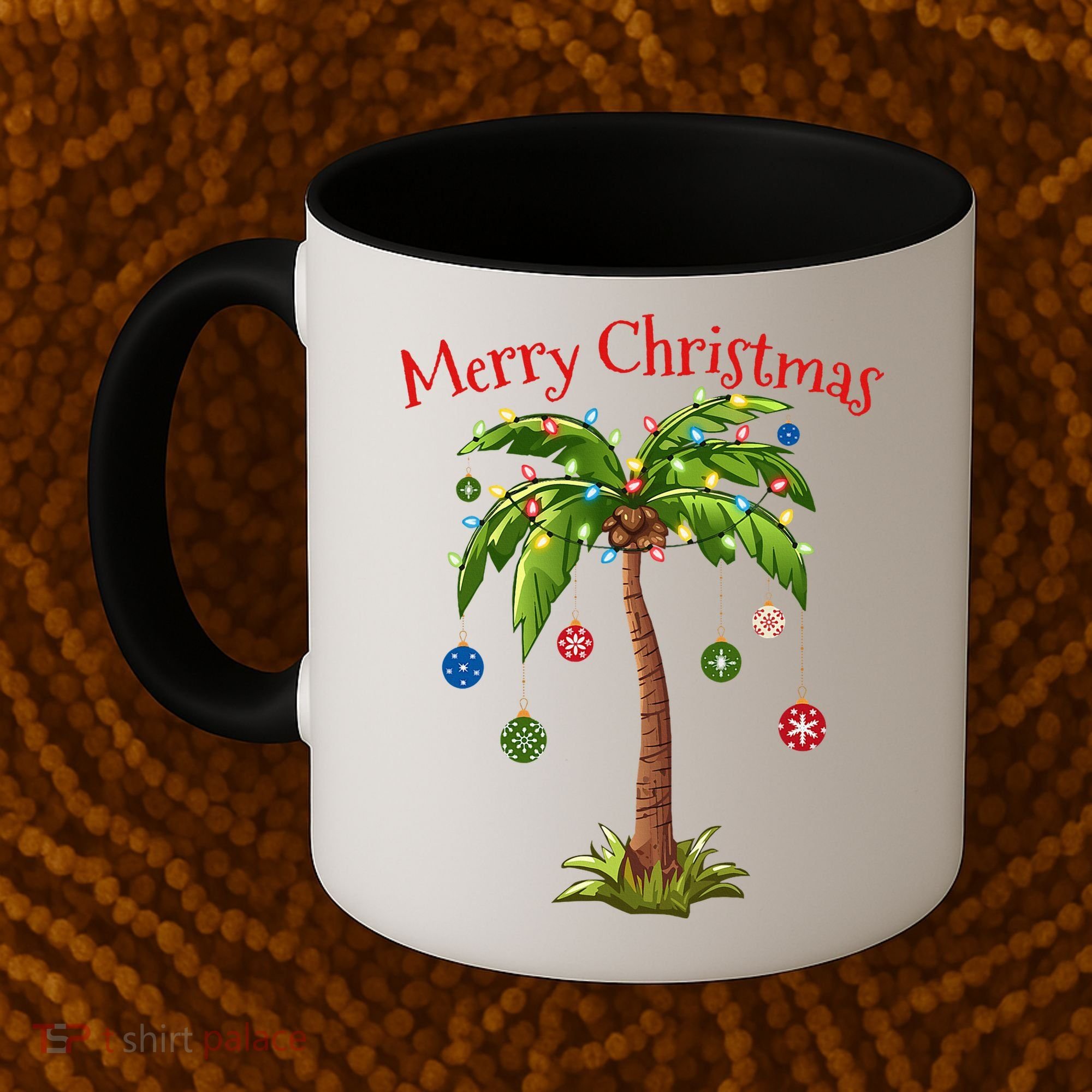 Merry Christmas Palm Tree Light Hawaiian Tropical Christmas Coffee Mug