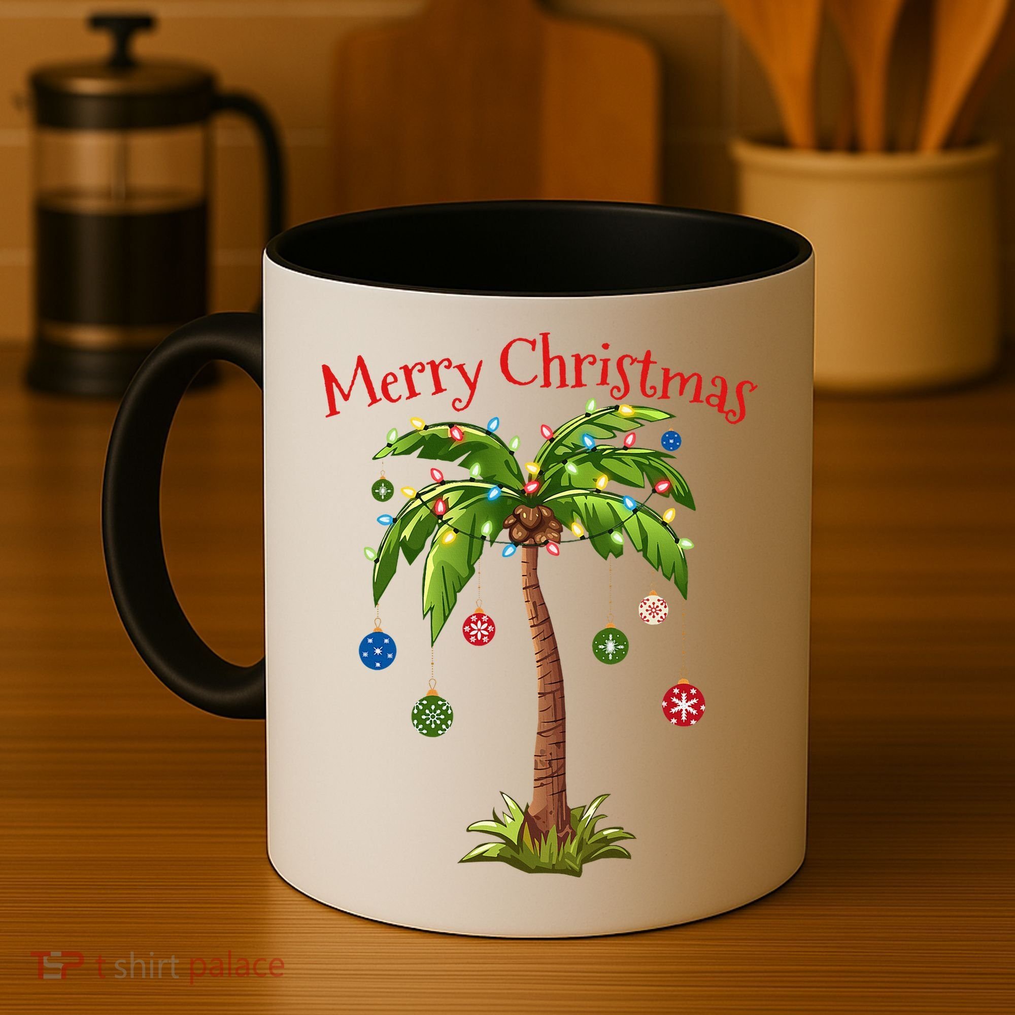 Merry Christmas Palm Tree Light Hawaiian Tropical Christmas Coffee Mug