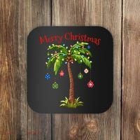 Merry Christmas Palm Tree Light Hawaiian Tropical Christmas Coaster thumb 0