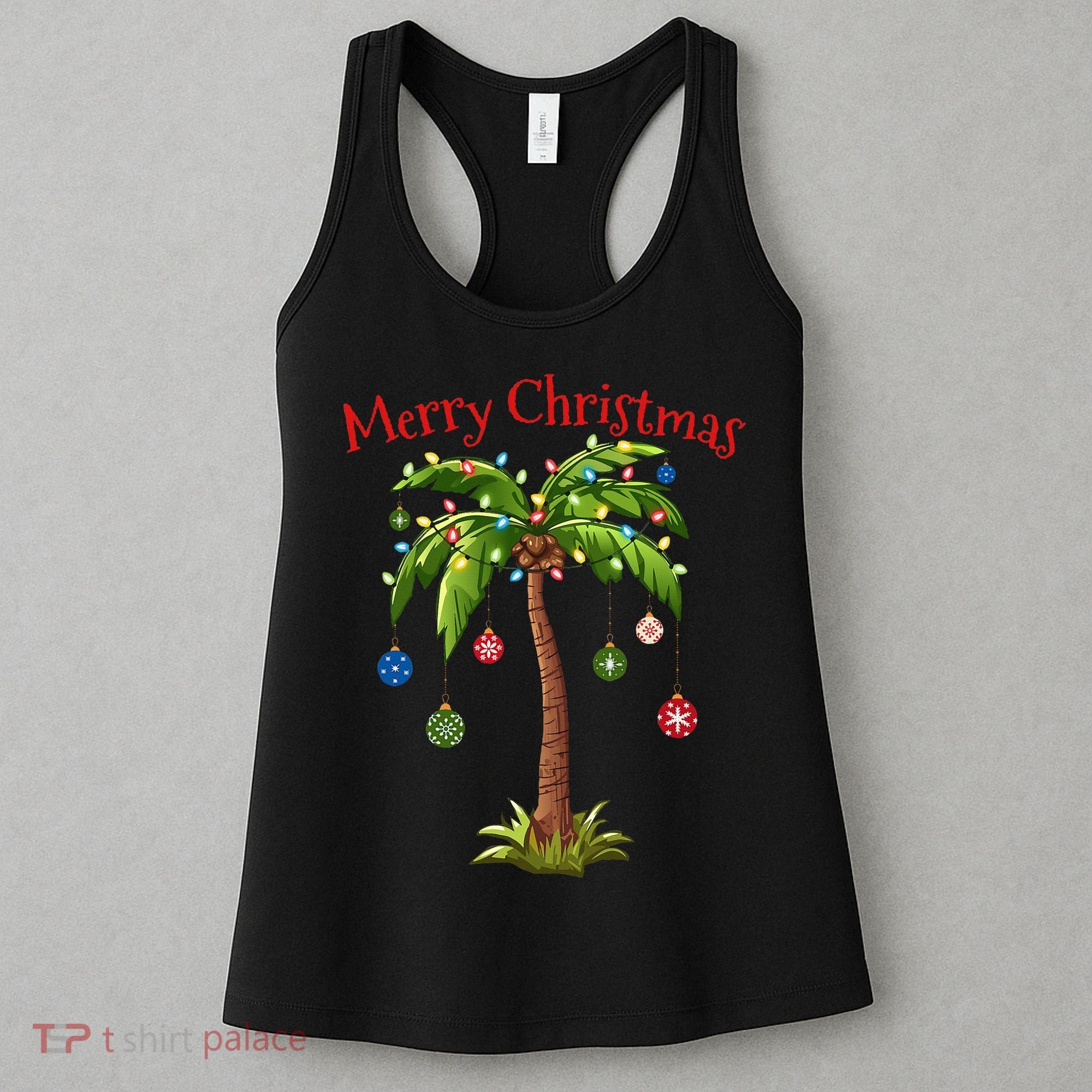 Merry Christmas Palm Tree Light Hawaiian Tropical Christmas Women's Tank Top