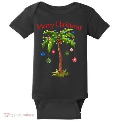 Merry Christmas Palm Tree Light Hawaiian Tropical Christmas Baby Bodysuit