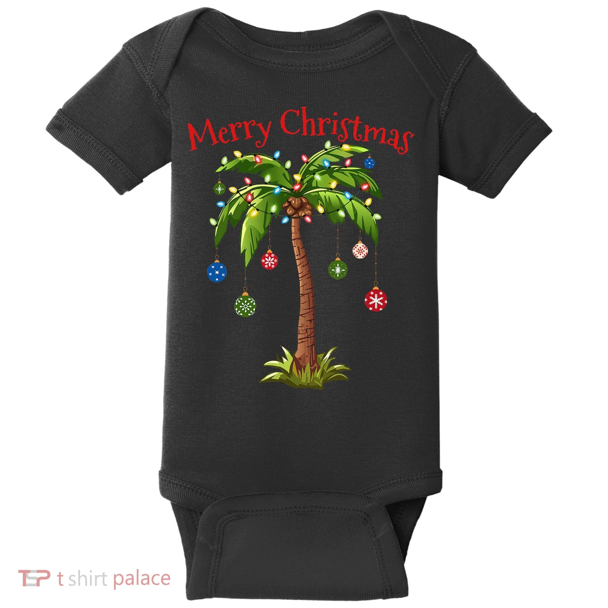 Merry Christmas Palm Tree Light Hawaiian Tropical Christmas Baby Bodysuit