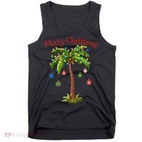 Merry Christmas Palm Tree Light Hawaiian Tropical Christmas Tank Top thumb 0