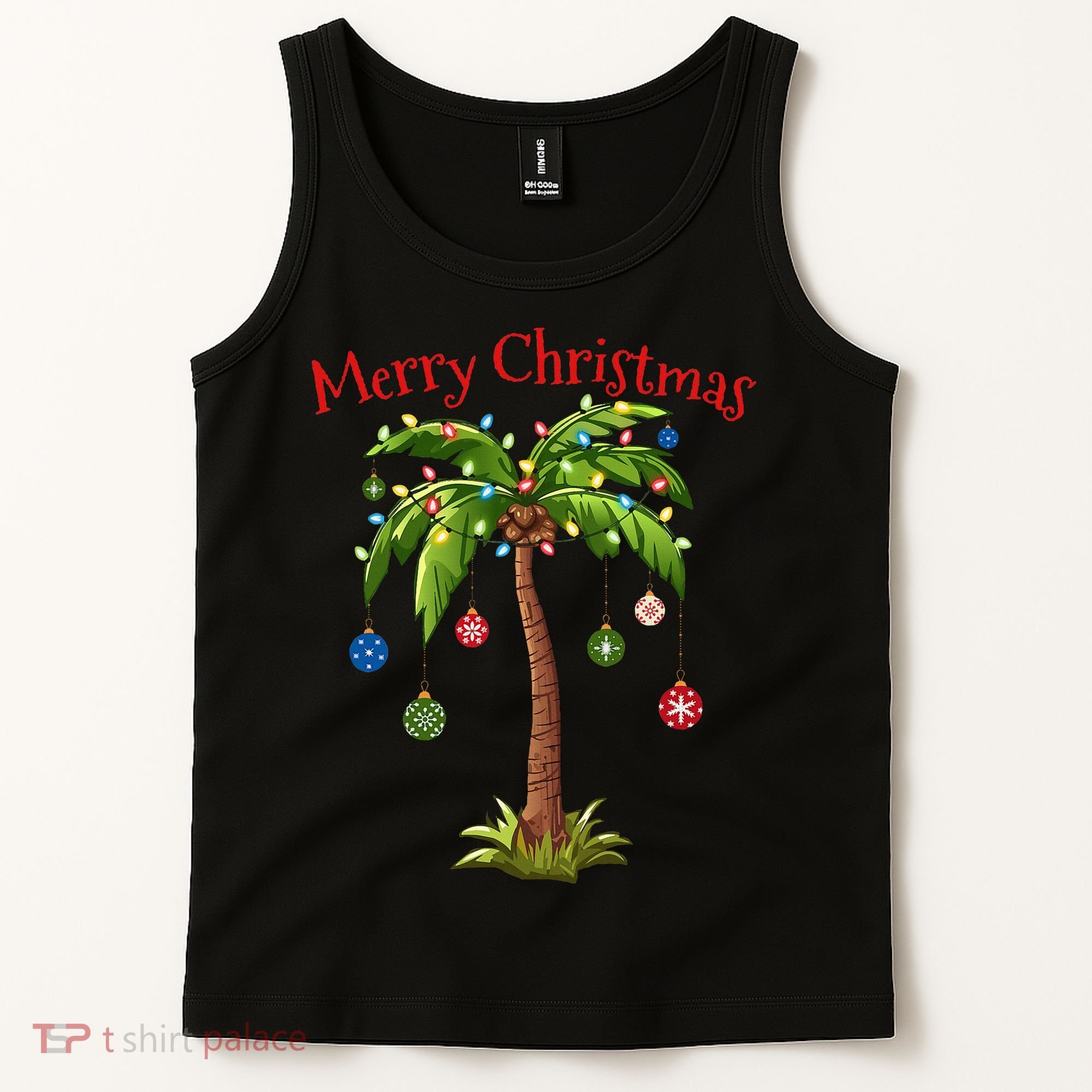 Merry Christmas Palm Tree Light Hawaiian Tropical Christmas Tank Top