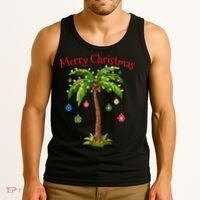 Merry Christmas Palm Tree Light Hawaiian Tropical Christmas Tank Top thumb 3