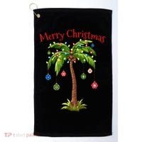 Merry Christmas Palm Tree Light Hawaiian Tropical Christmas Golf Towel thumb 0