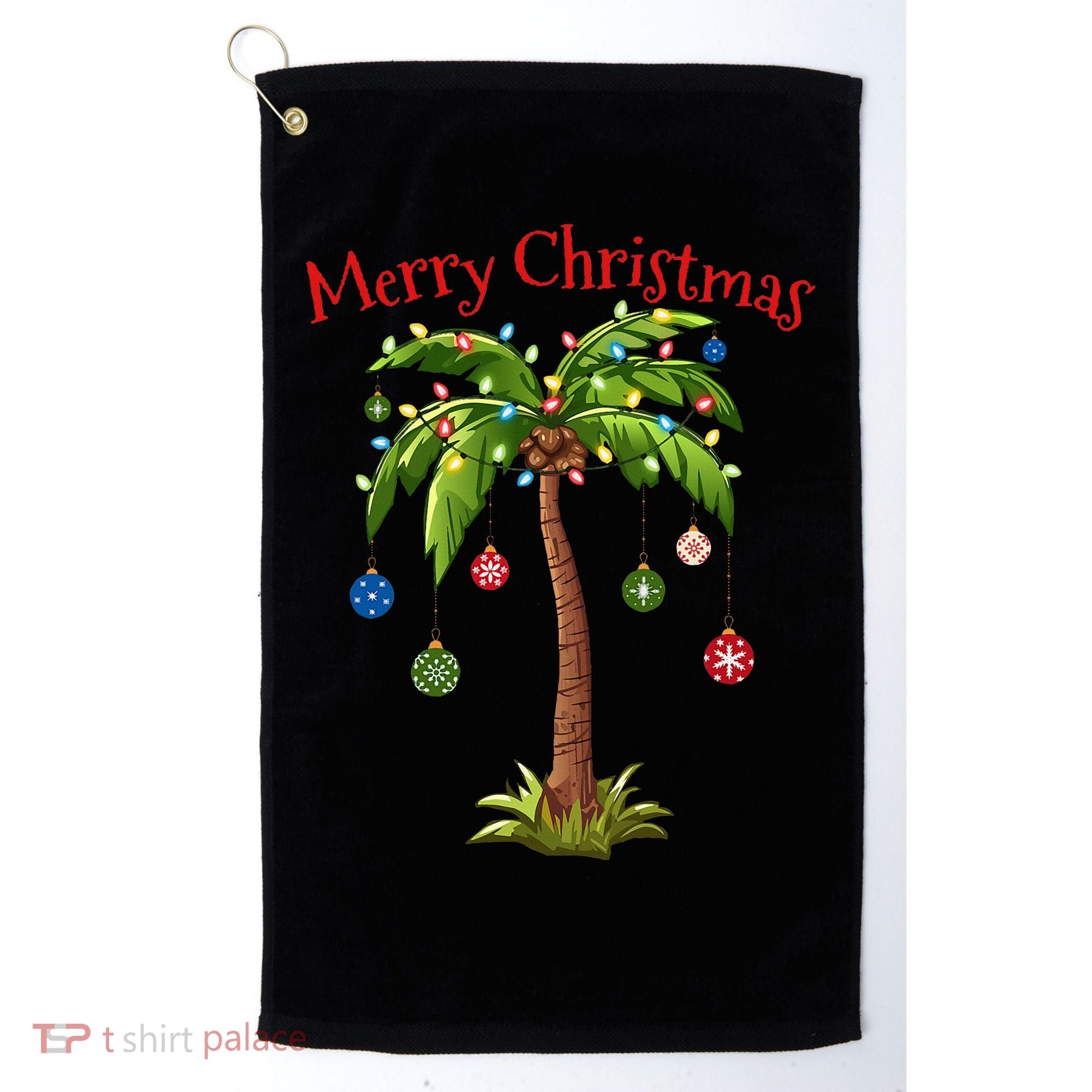 Merry Christmas Palm Tree Light Hawaiian Tropical Christmas Golf Towel