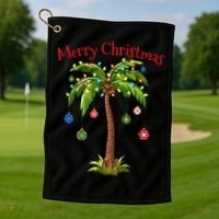 Merry Christmas Palm Tree Light Hawaiian Tropical Christmas Golf Towel thumb 1