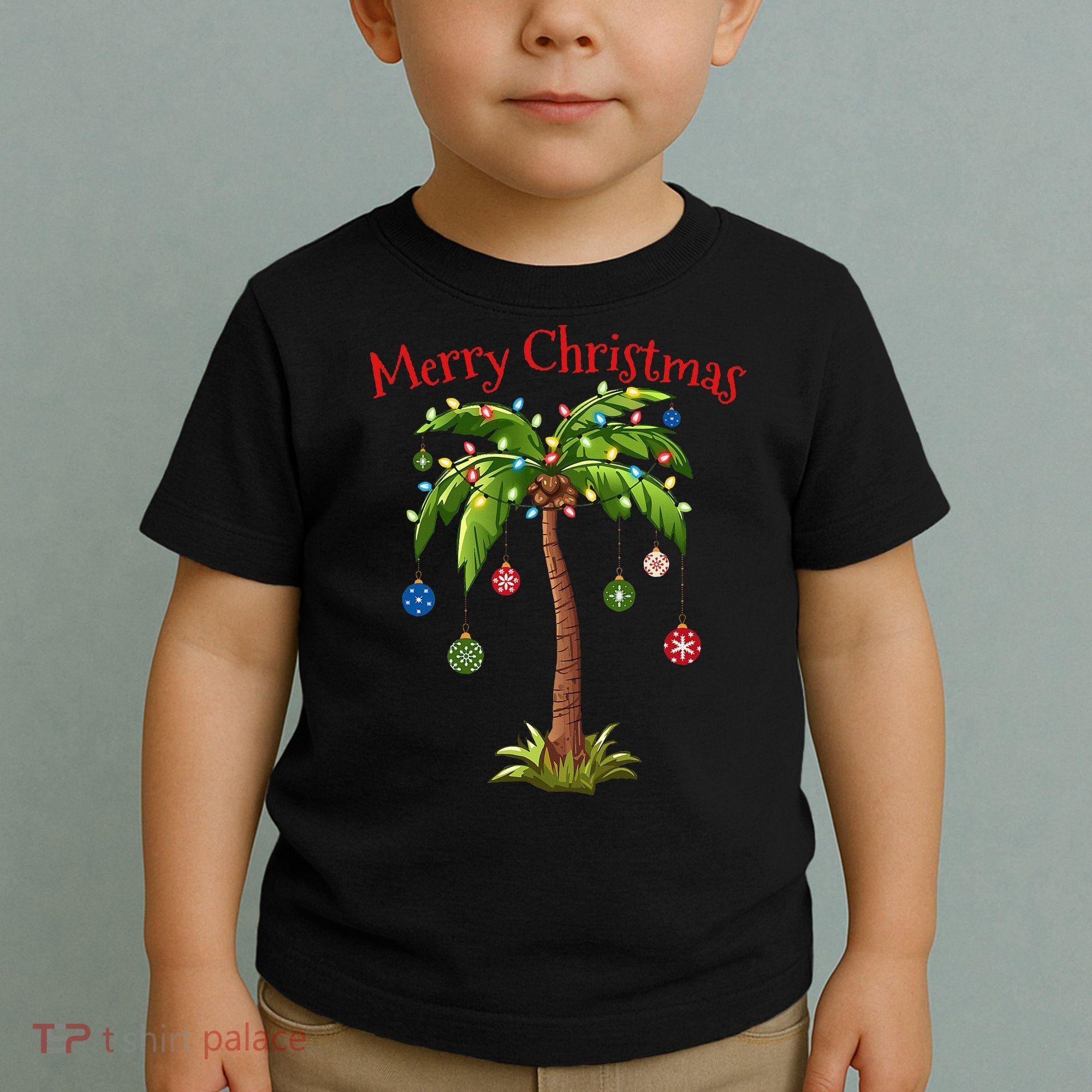 Merry Christmas Palm Tree Light Hawaiian Tropical Christmas Toddler T-Shirt