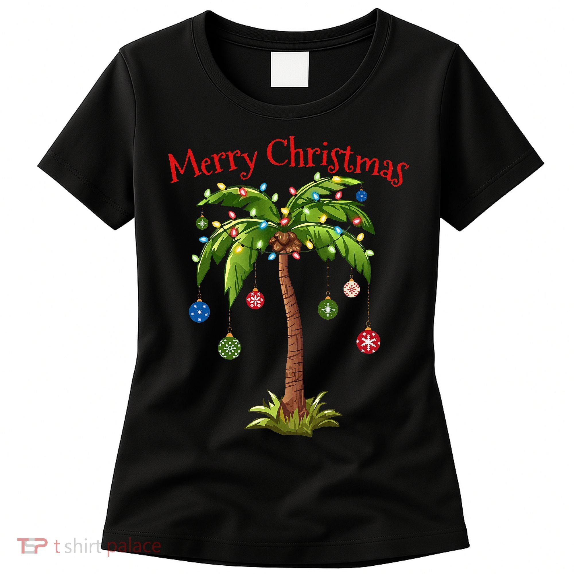 Merry Christmas Palm Tree Light Hawaiian Tropical Christmas Women's T-Shirt