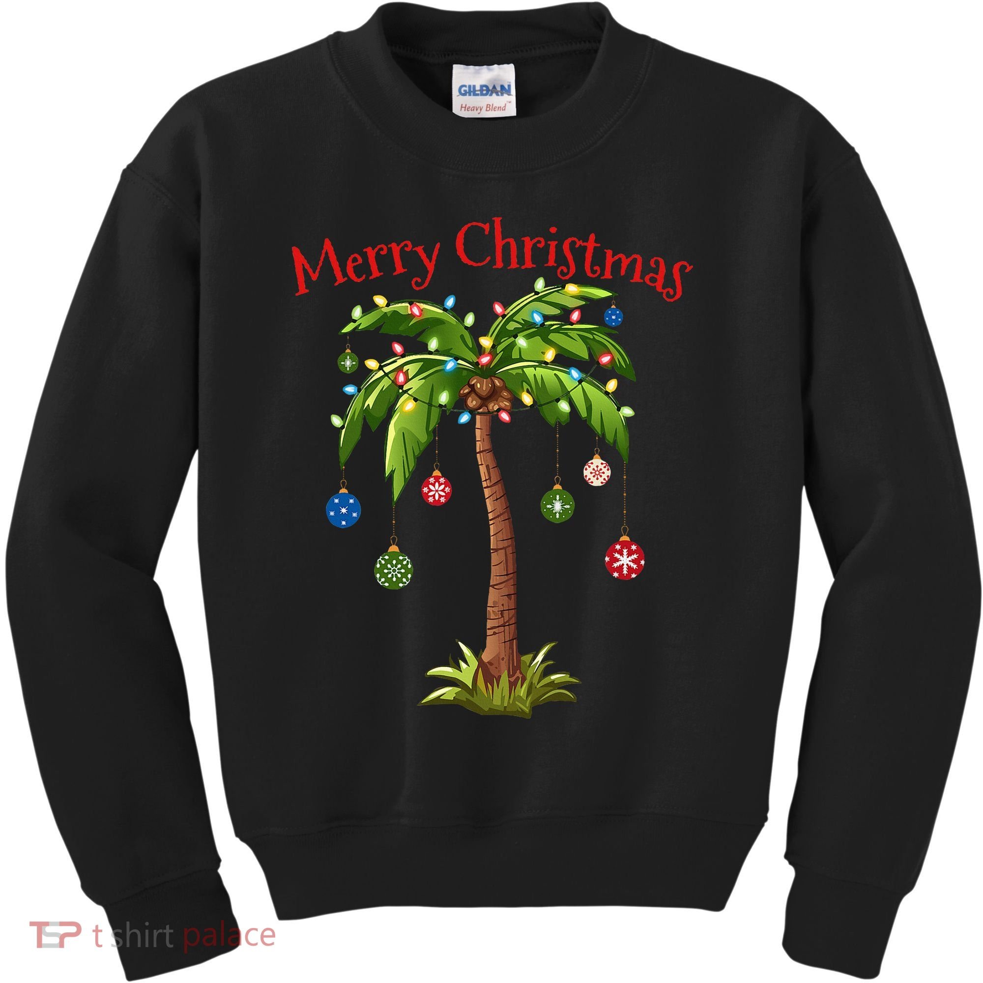 Merry Christmas Palm Tree Light Hawaiian Tropical Christmas Kids Sweatshirt