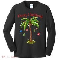 Merry Christmas Palm Tree Light Hawaiian Tropical Christmas Kids Long Sleeve Shirt thumb 0