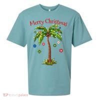 Merry Christmas Palm Tree Light Hawaiian Tropical Christmas Sueded Cloud Jersey T-Shirt thumb 0