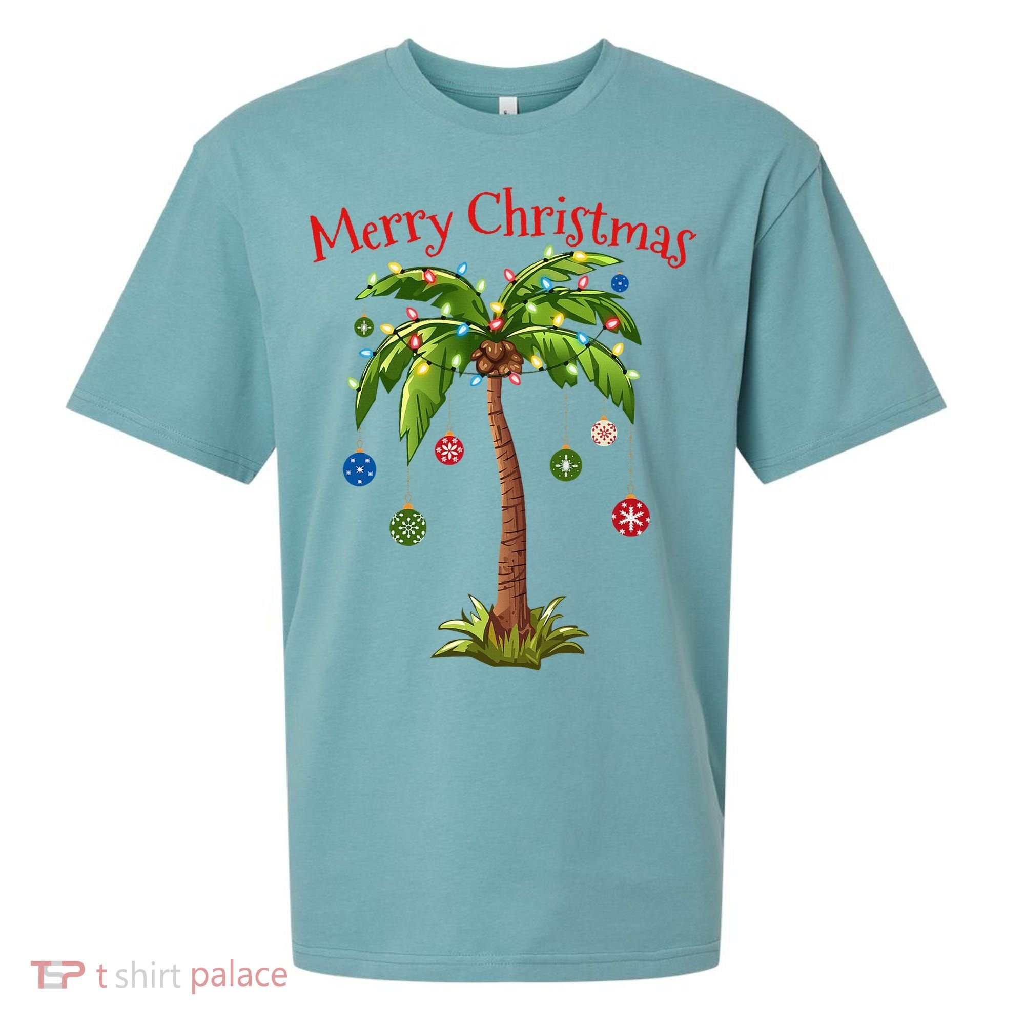 Merry Christmas Palm Tree Light Hawaiian Tropical Christmas Sueded Cloud Jersey T-Shirt