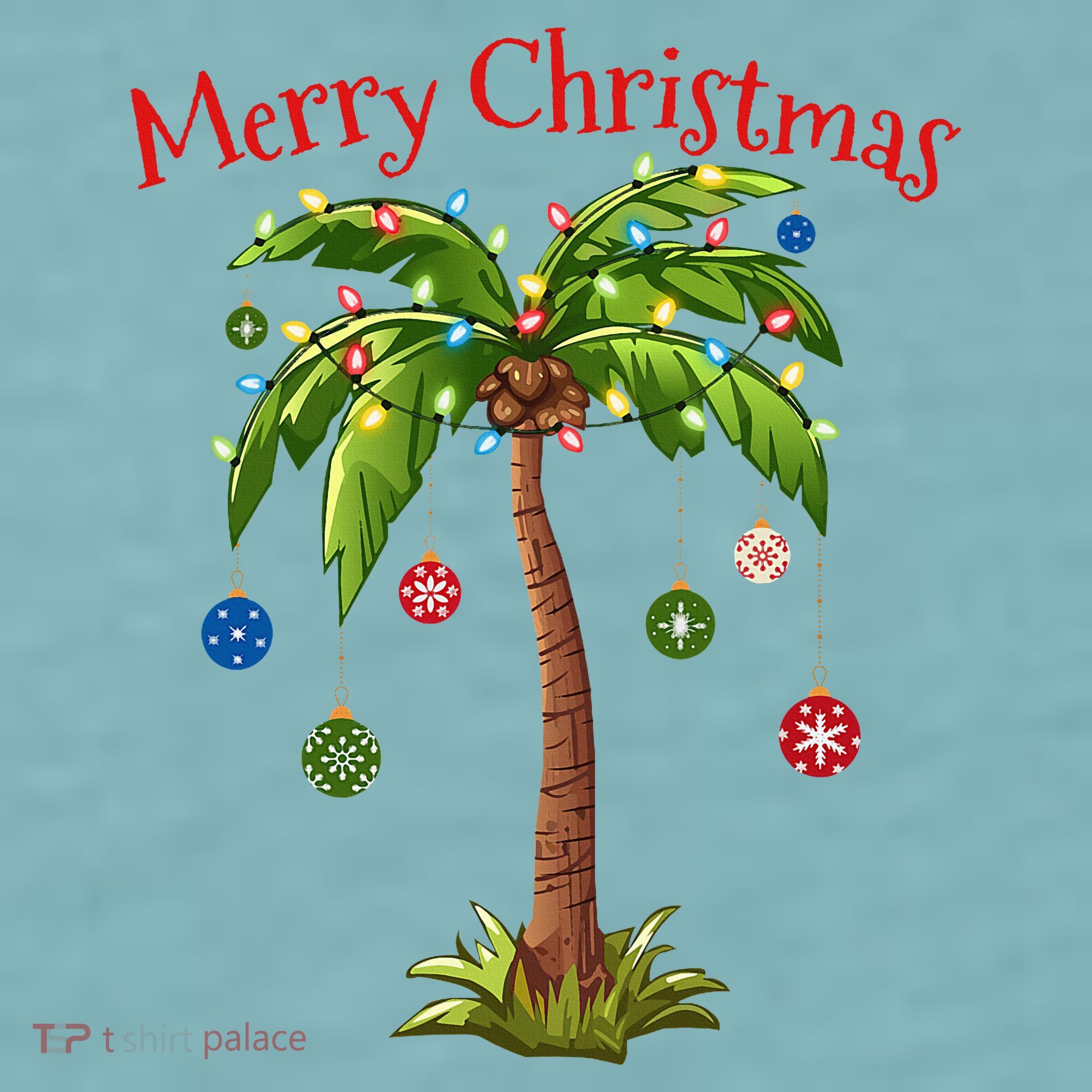 Merry Christmas Palm Tree Light Hawaiian Tropical Christmas Sueded Cloud Jersey T-Shirt