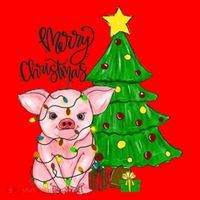 Merry Christmas Pig Funny Pigs Christmas Xmas Santa Hat thumb 1