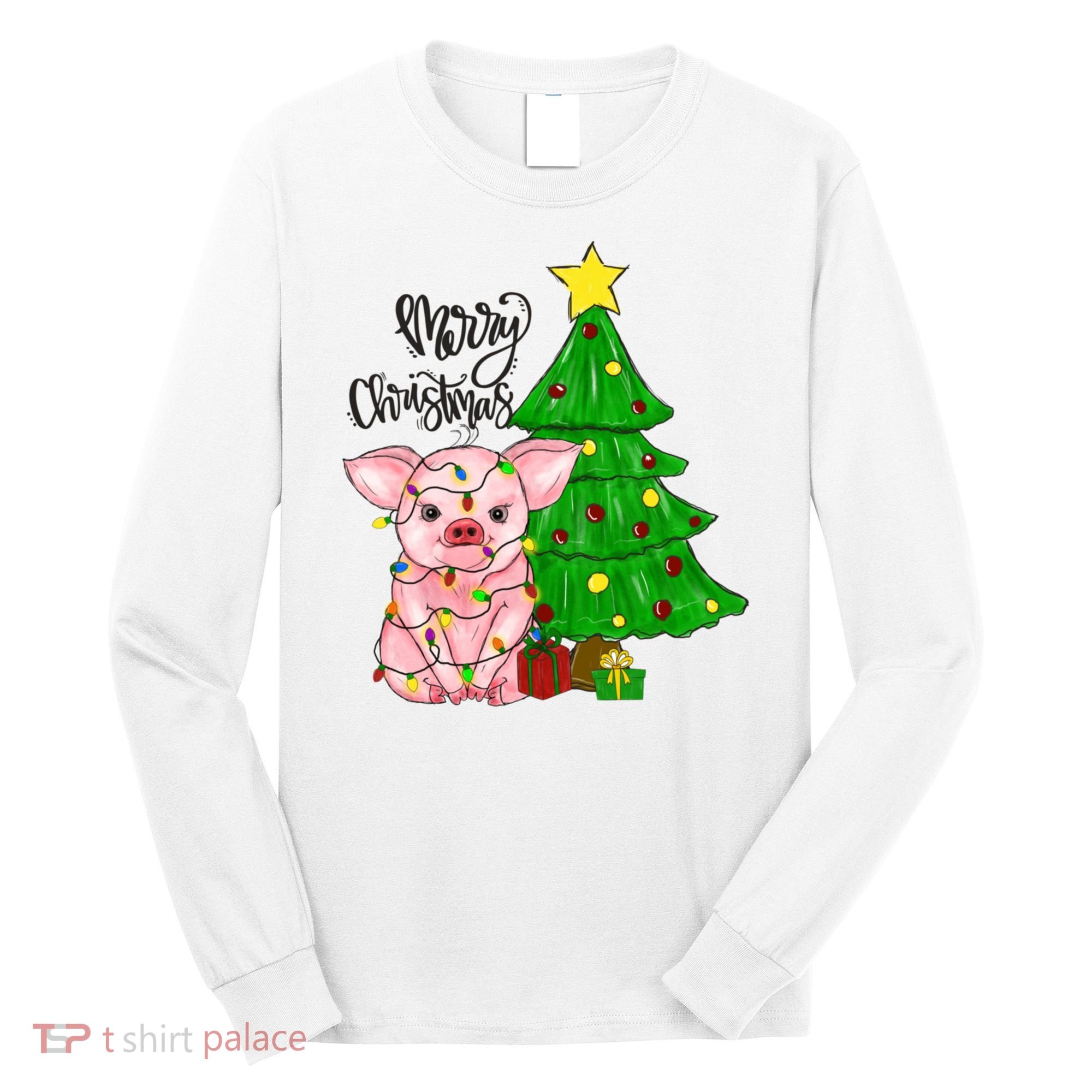Merry Christmas Pig Funny Pigs Christmas Xmas Long Sleeve Shirt