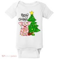 Merry Christmas Pig Funny Pigs Christmas Xmas Baby Bodysuit thumb 0