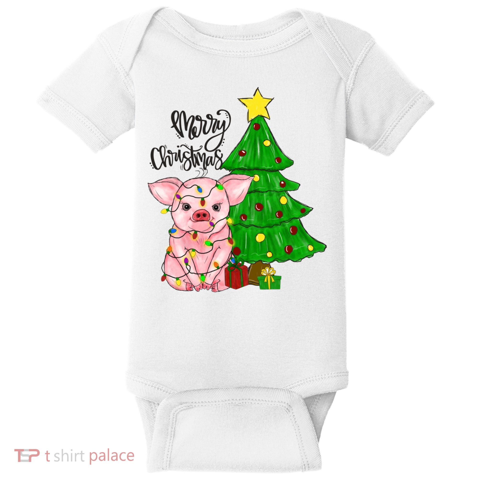 Merry Christmas Pig Funny Pigs Christmas Xmas Baby Bodysuit