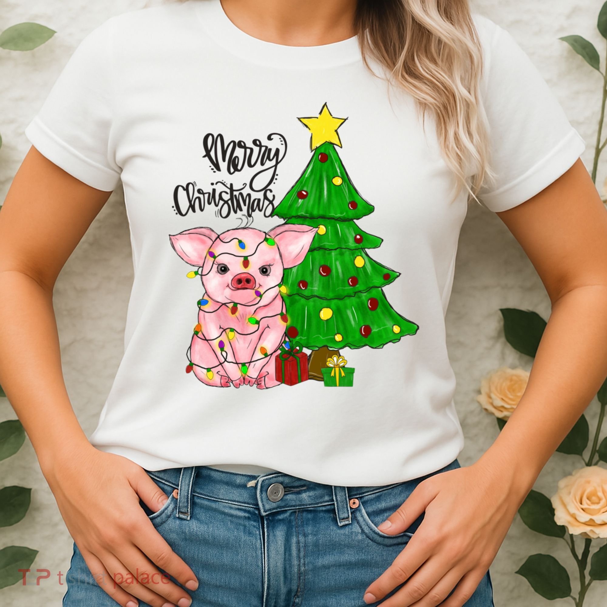 Merry Christmas Pig Funny Pigs Christmas Xmas Women's T-Shirt