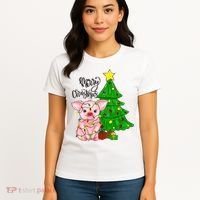 Merry Christmas Pig Funny Pigs Christmas Xmas Women's T-Shirt thumb 4