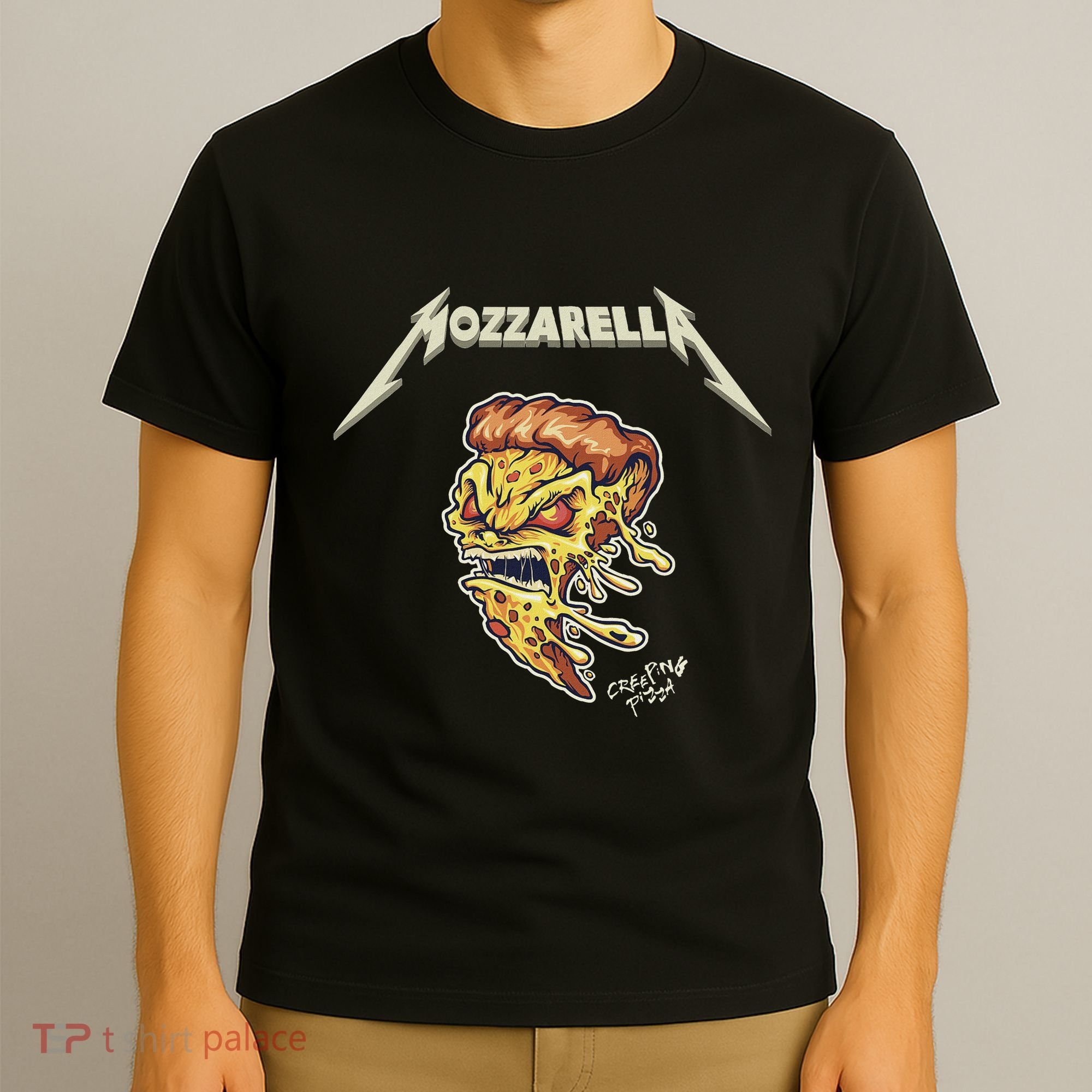 Mozzarella Creeping Pizza Foodie Chef Baker Cook Heavy T-Shirt
