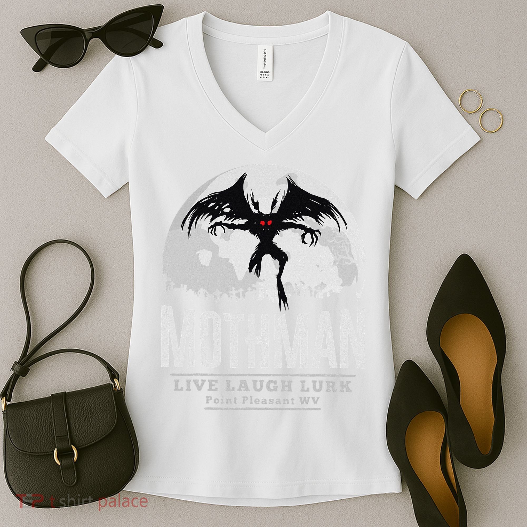 Mothman Cryptid Point Pleasant cryptozoology Halloween Women's V-Neck T-Shirt