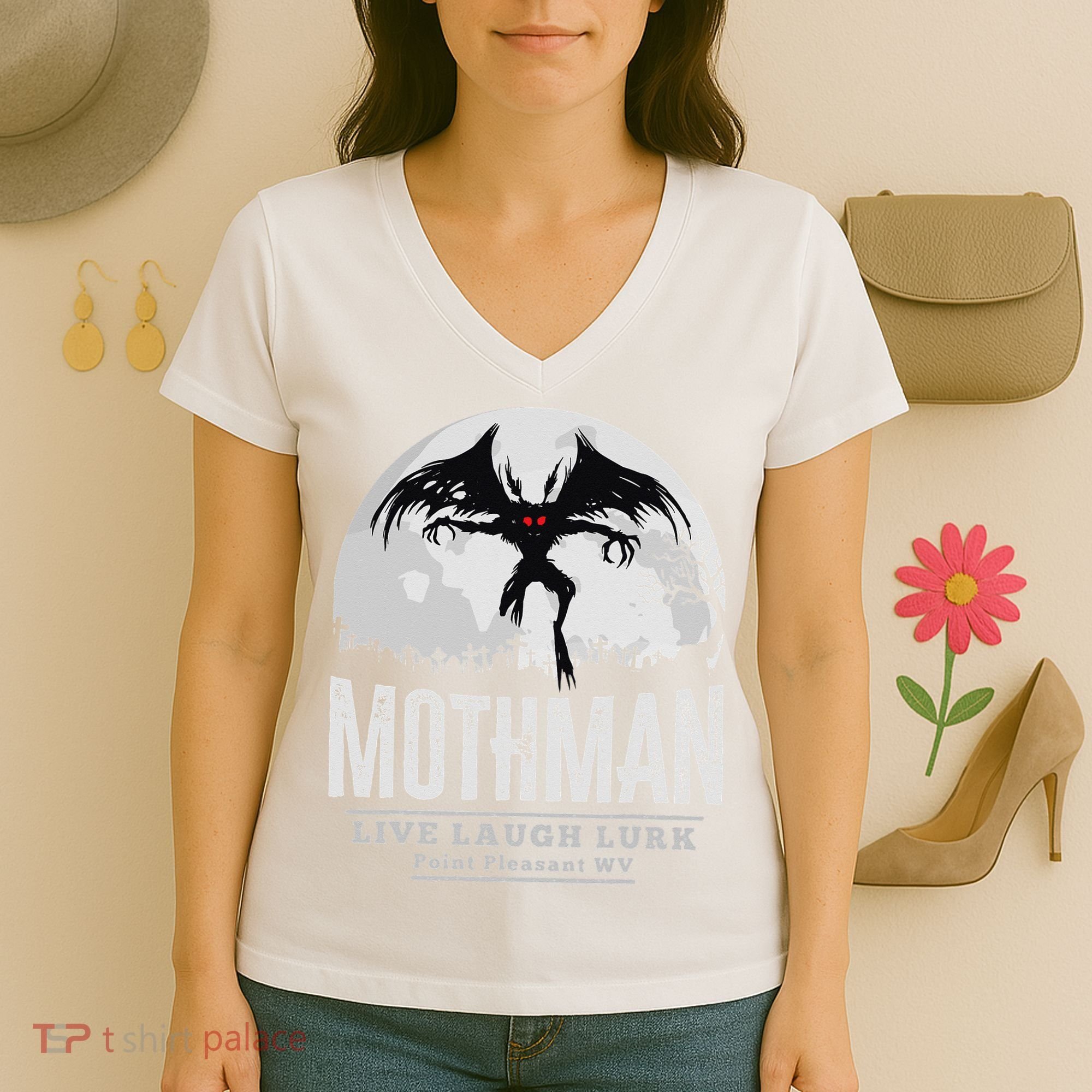 Mothman Cryptid Point Pleasant cryptozoology Halloween Women's V-Neck T-Shirt