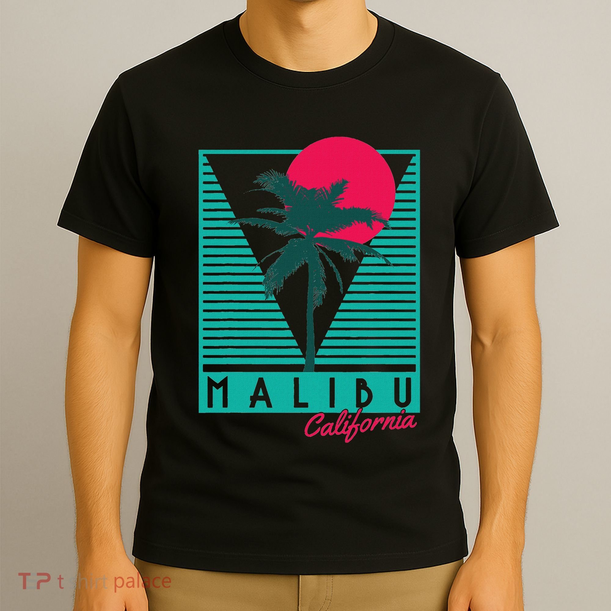 Malibu California Palm Trees Surf Vintage Retro T-Shirt