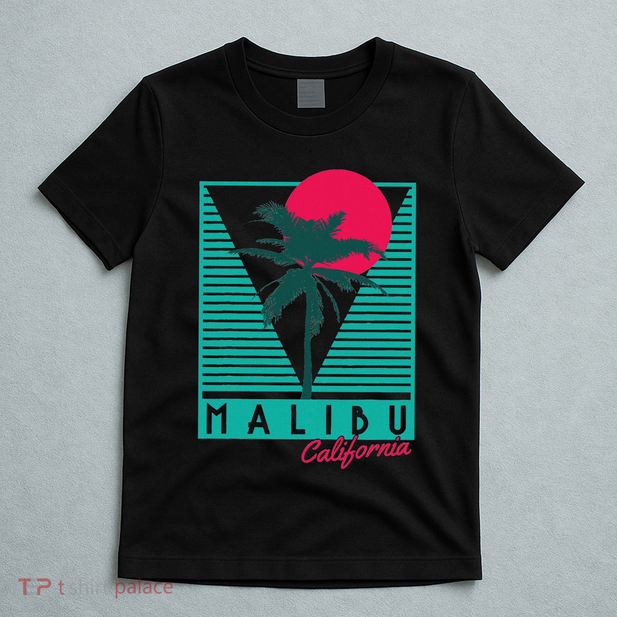 Malibu California Palm Trees Surf Vintage Retro T-Shirt