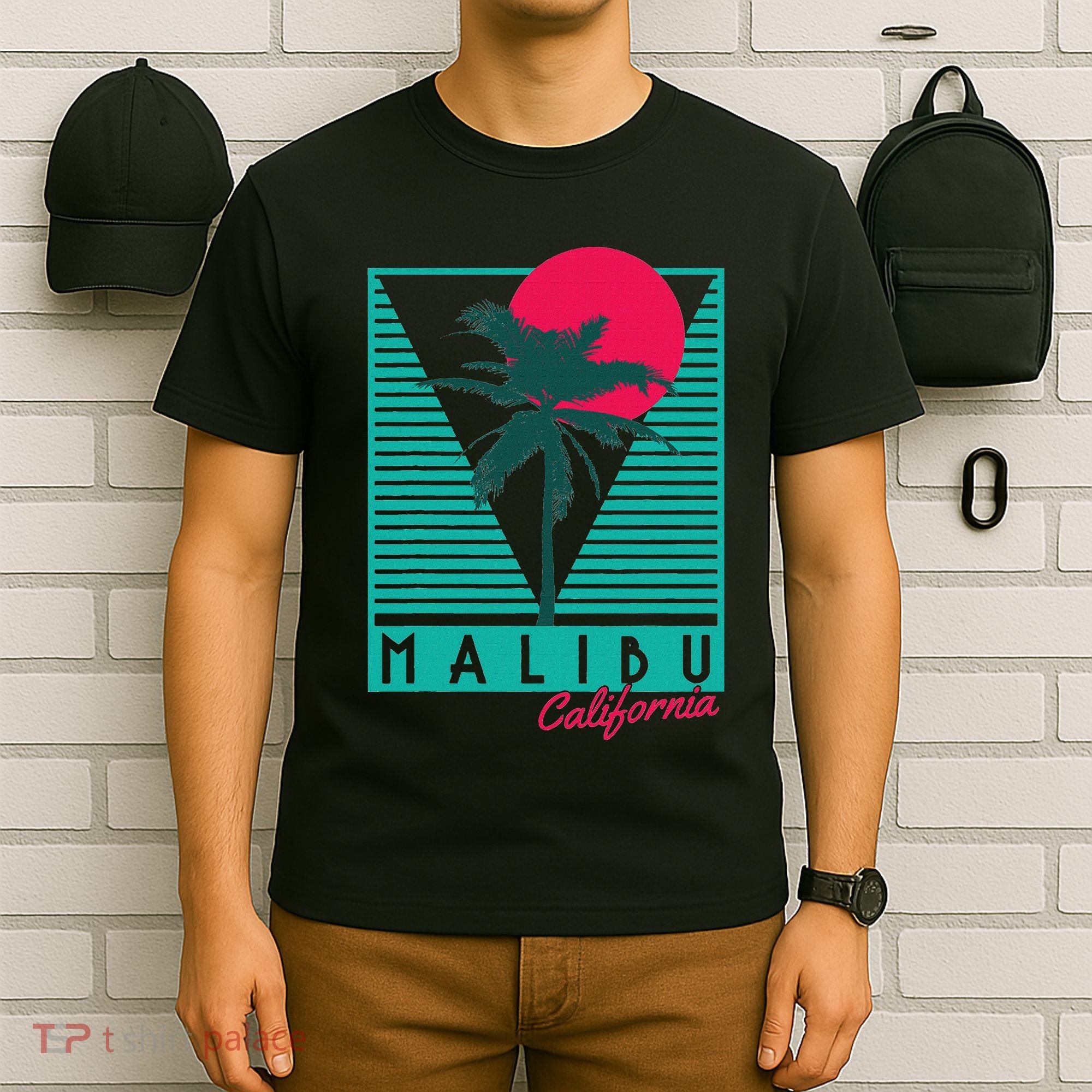 Malibu California Palm Trees Surf Vintage Retro T-Shirt