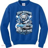 Motor City Pride 2026 Cruising Roaring Down Woodward Kids Sweatshirt thumb 0
