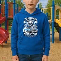 Motor City Pride 2026 Cruising Roaring Down Woodward Kids Hoodie thumb 2