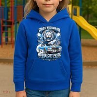 Motor City Pride 2026 Cruising Roaring Down Woodward Kids Hoodie thumb 3