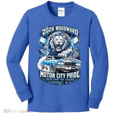 Motor City Pride 2026 Cruising Roaring Down Woodward Kids Long Sleeve Shirt