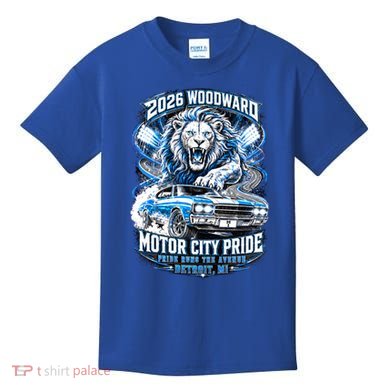 Motor City Pride 2026 Cruising Roaring Down Woodward Kids T-Shirt