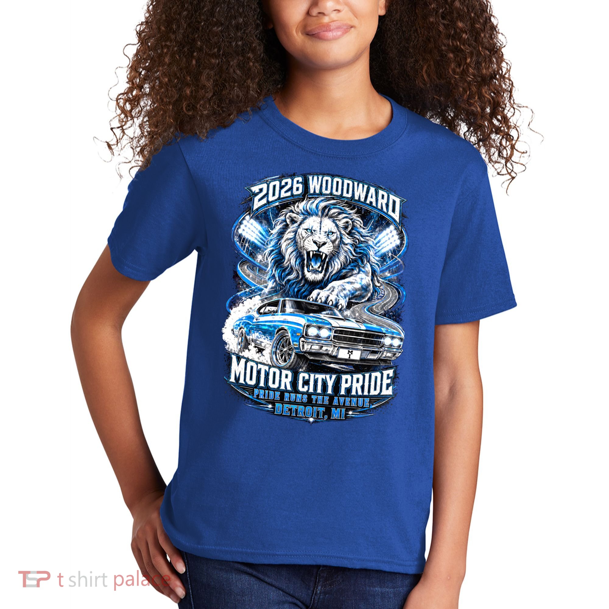 Motor City Pride 2026 Cruising Roaring Down Woodward Kids T-Shirt