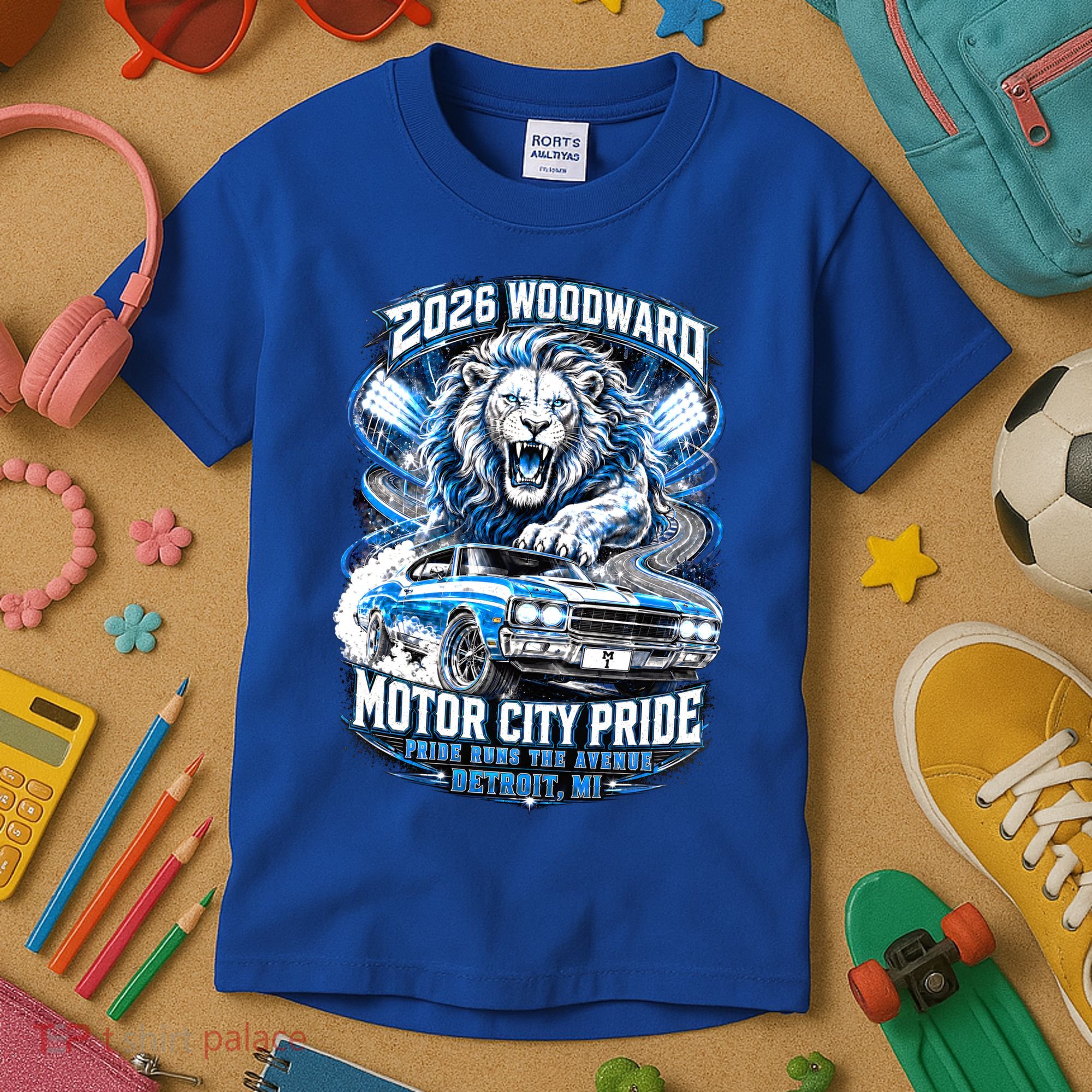 Motor City Pride 2026 Cruising Roaring Down Woodward Kids T-Shirt