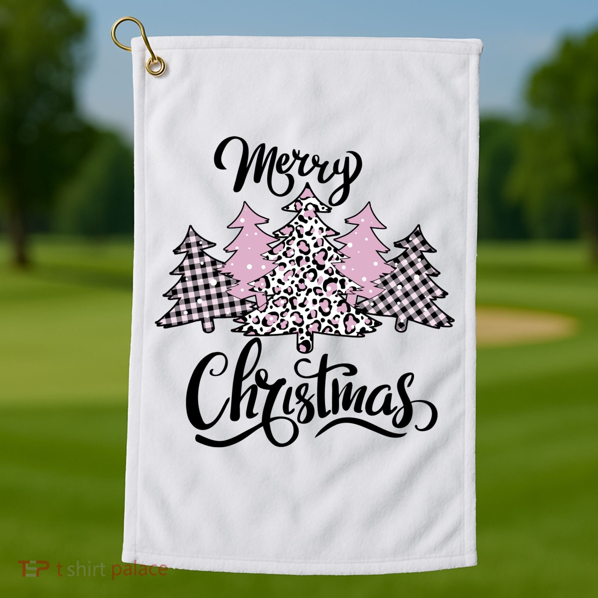 Merry Christmas Pretty And Pink Golf Towel