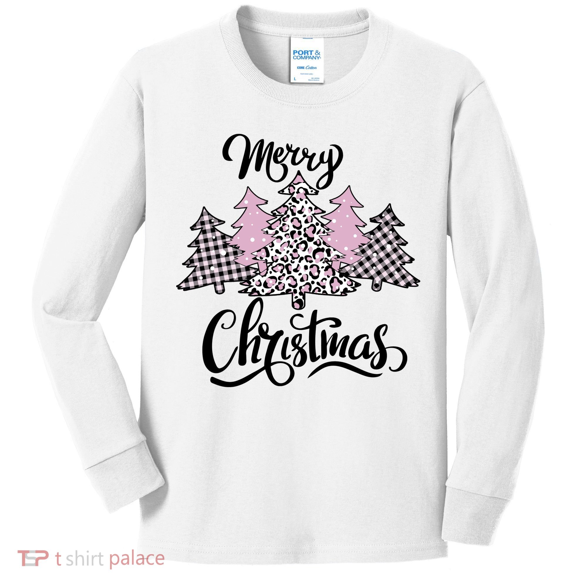 Merry Christmas Pretty And Pink Kids Long Sleeve Shirt