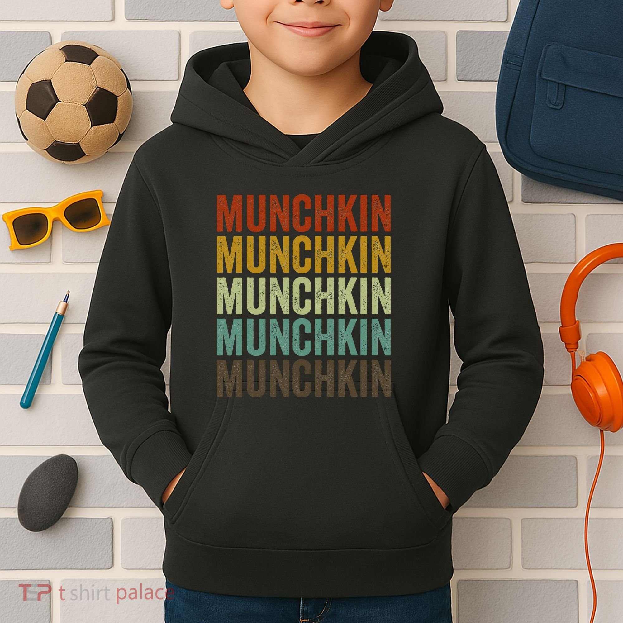 Munchkin Cat Retro Kids Hoodie