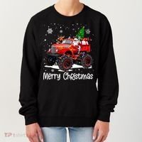 Merry Christmas Reindeer With Santa Driving Monster Truck Women's Sweatshirt thumb 0