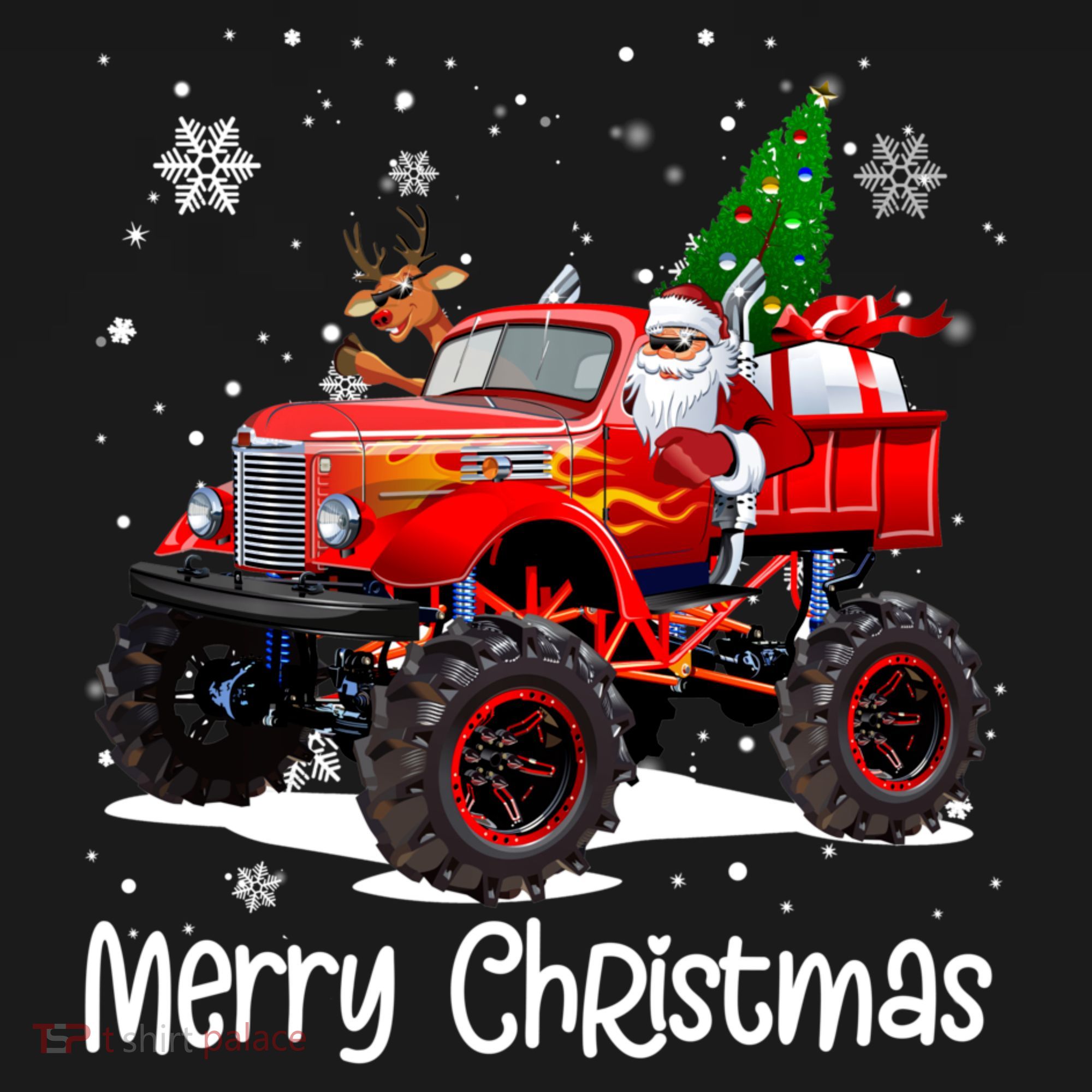 Merry Christmas Reindeer With Santa Driving Monster Truck Women's Tank Top