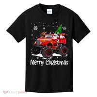 Merry Christmas Reindeer With Santa Driving Monster Truck Kids T-Shirt thumb 0