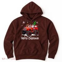 Merry Christmas Reindeer With Santa Driving Monster Truck Hoodie thumb 0
