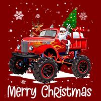 Merry Christmas Reindeer With Santa Driving Monster Truck Hoodie thumb 2