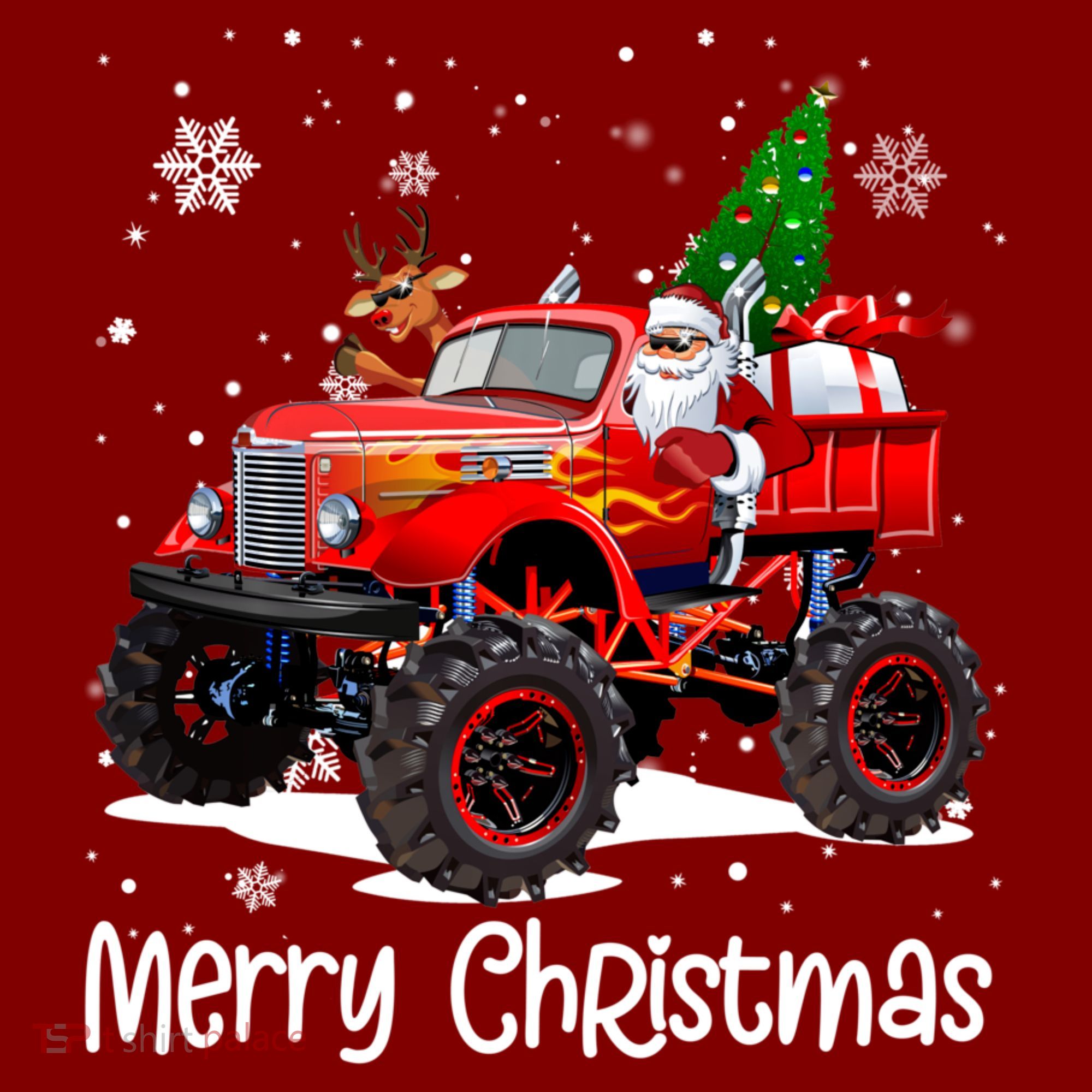 Merry Christmas Reindeer With Santa Driving Monster Truck Visor