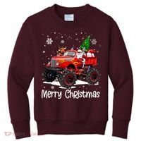 Merry Christmas Reindeer With Santa Driving Monster Truck Kids Sweatshirt thumb 0