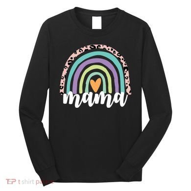 Mama Cheetah Rainbow Heart Long Sleeve Shirt