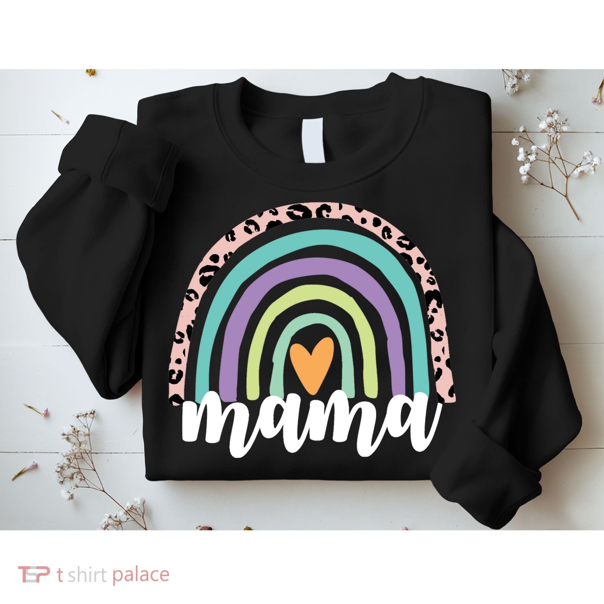 Mama Cheetah Rainbow Heart Sweatshirt